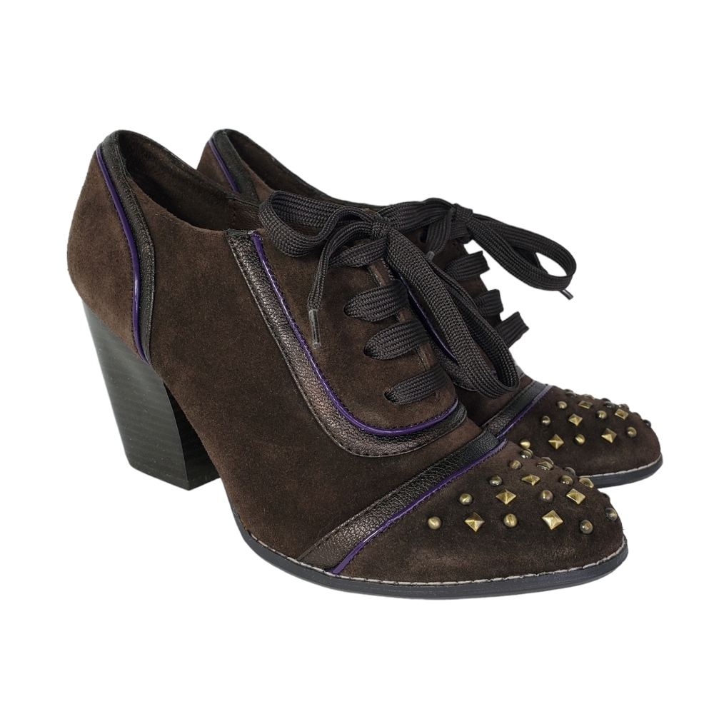 Libby Edelman Chimmy Brown Suede Lace Up Shoes Block Heel Womens 7.5 M